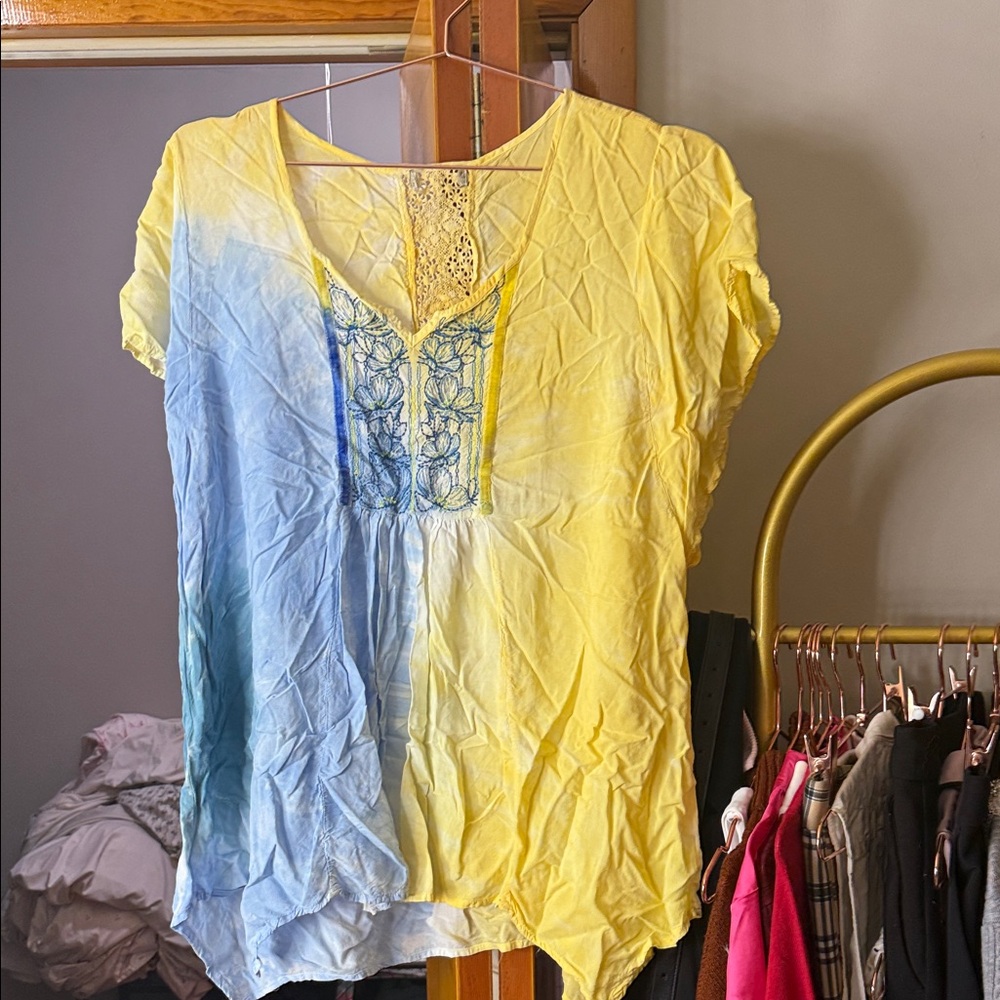 Yellow and Blue Women's Top